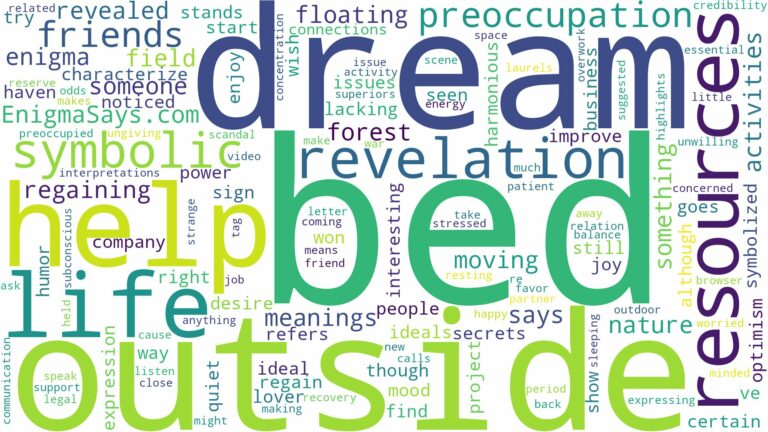 dream about bed outside and related dreams with their meanings in a word cloud