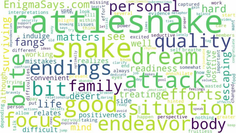 dreaming of being bit by rattlesnake and related dreams with their meanings in a word cloud