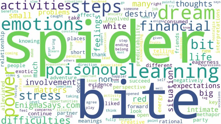 dreaming of being bit by spider and related dreams with their meanings in a word cloud