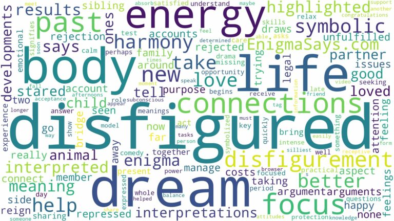 dream of being disfigured and related dreams with their meanings in a word cloud