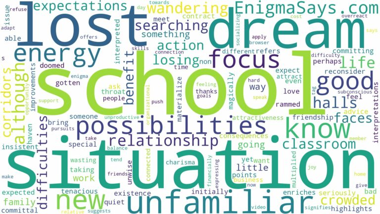dreaming of being lost at school and related dreams with their meanings in a word cloud