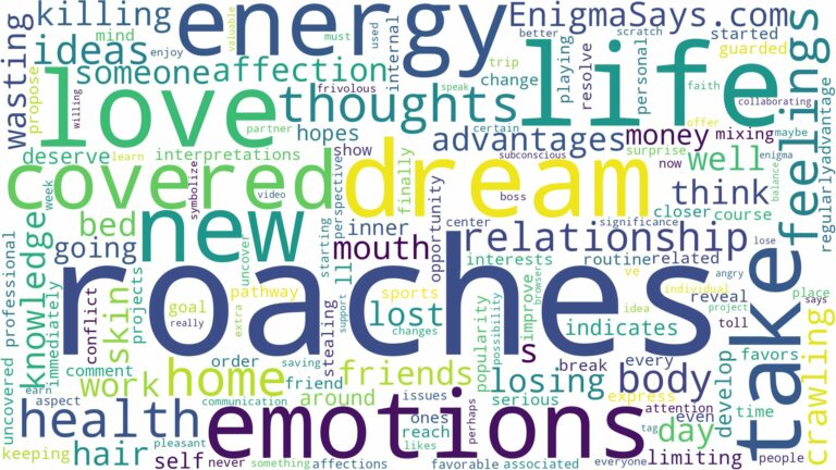 dreaming of being covered in roaches and related dreams with their meanings in a word cloud