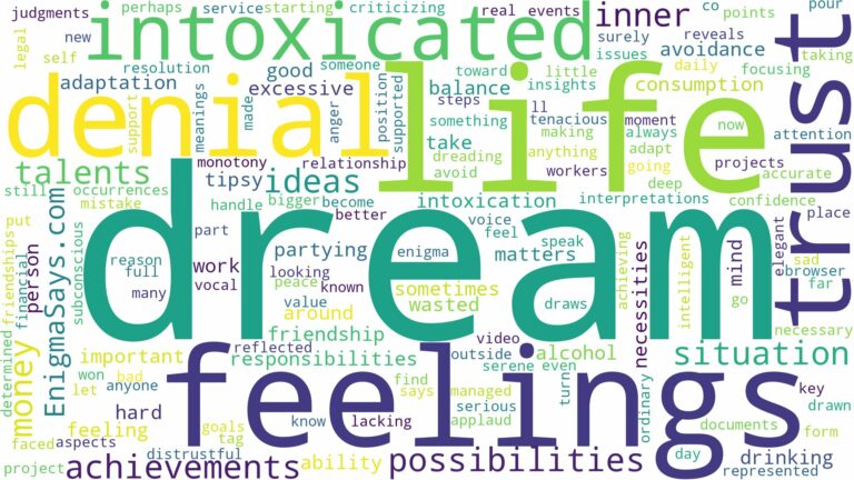dream of being intoxicated and related dreams with their meanings in a word cloud