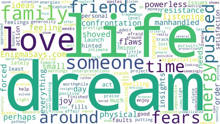 dreaming of being pushed around and related dreams with their meanings in a word cloud