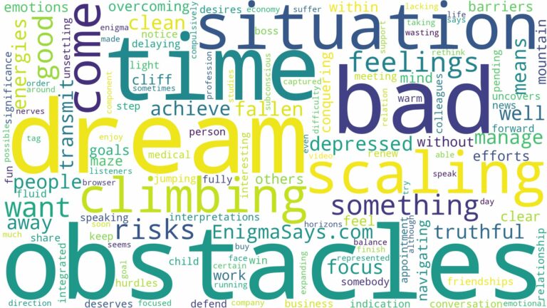 dreaming of climbing over obstacles and related dreams with their meanings in a word cloud