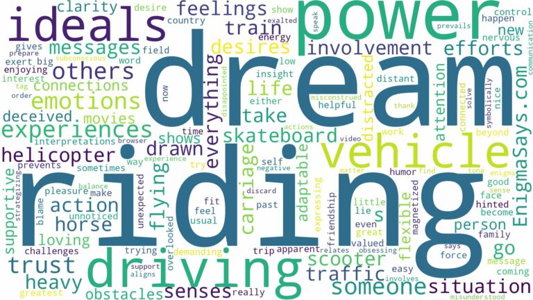 dream of riding a vehicle and related dreams with their meanings in a word cloud