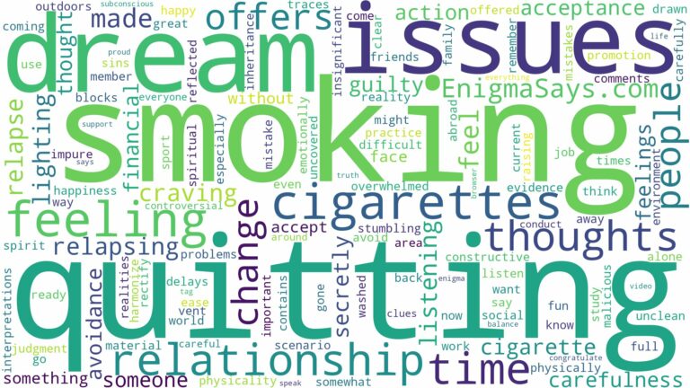 dreaming of smoking cigarettes after quitting and related dreams with their meanings in a word cloud