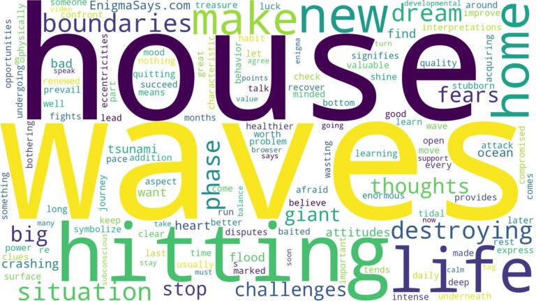 dreaming about big waves hitting house and related dreams with their meanings in a word cloud