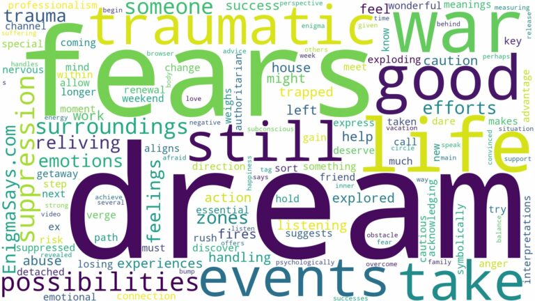 dream about traumatic events and related dreams with their meanings in a word cloud