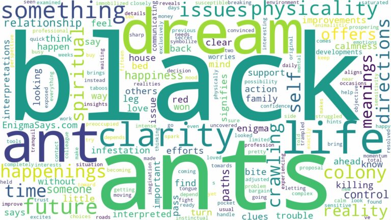 dream about black ants and related dreams with their meanings in a word cloud