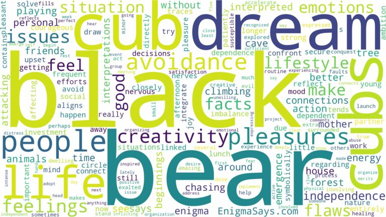 dream about black bear cubs and related dreams with their meanings in a word cloud