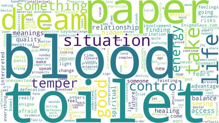dream about blood on toilet paper and related dreams with their meanings in a word cloud