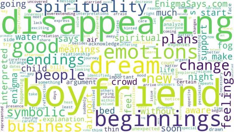 dreaming of boyfriend disappearing and related dreams with their meanings in a word cloud