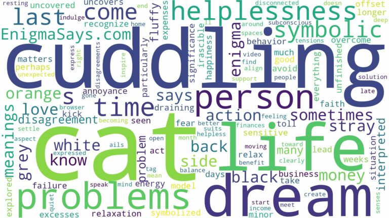 dreaming of cat cuddling you and related dreams with their meanings in a word cloud