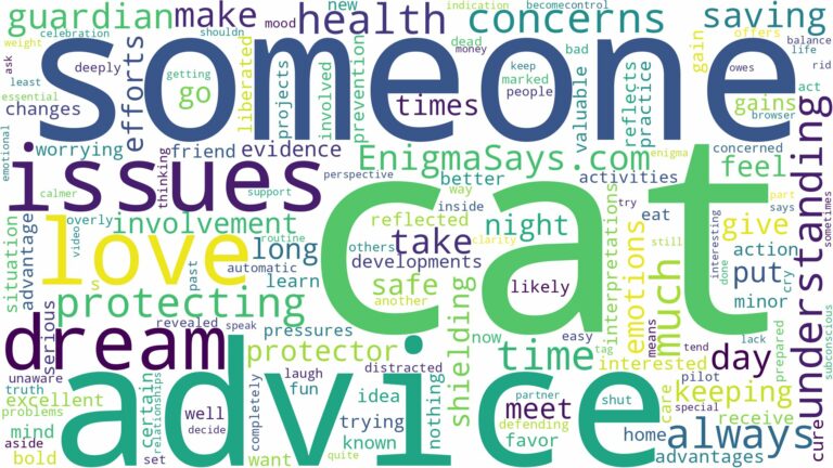 dreaming of cat protecting you and related dreams with their meanings in a word cloud