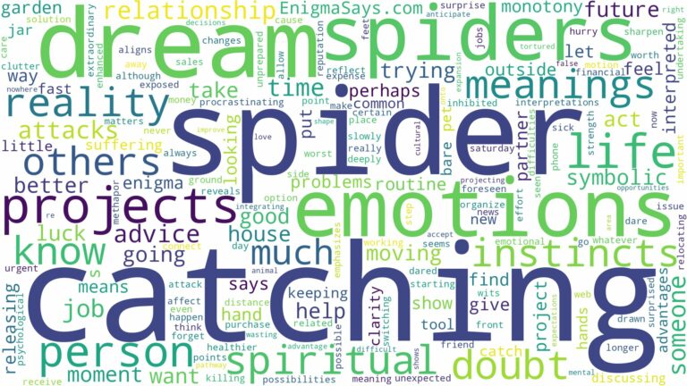 dream of catching spiders and related dreams with their meanings in a word cloud
