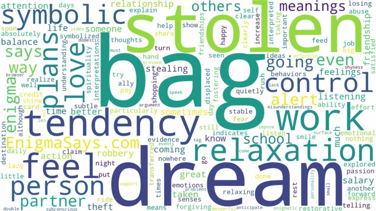 dream about a bag stolen and related dreams with their meanings in a word cloud
