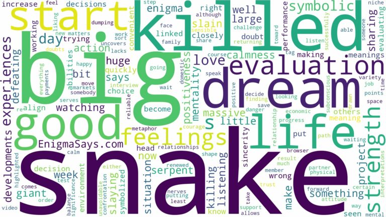 dreaming about a big snake being killed and related dreams with their meanings in a word cloud