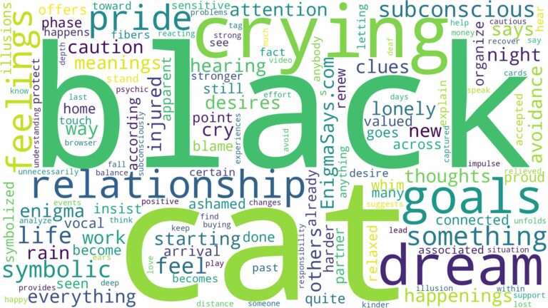 dreaming about a black cat crying and related dreams with their meanings in a word cloud