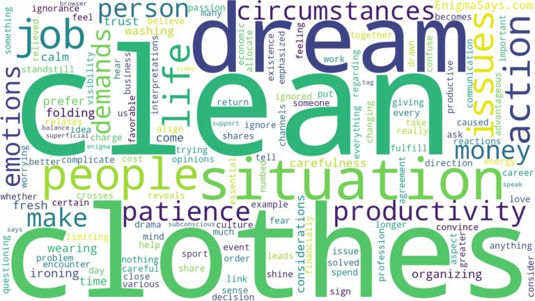 dream about clean clothes and related dreams with their meanings in a word cloud