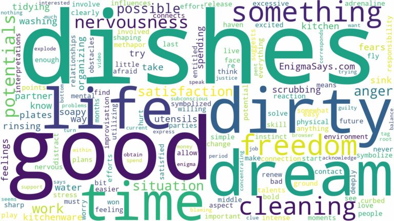 dreaming of cleaning dirty dishes and related dreams with their meanings in a word cloud