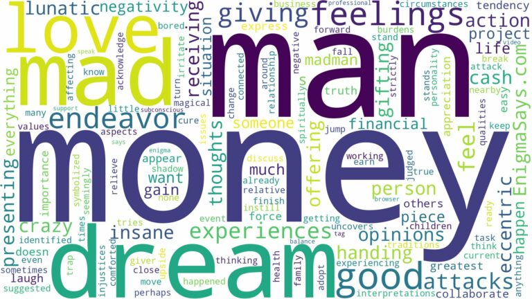 dreaming about a mad man giving you money and related dreams with their meanings in a word cloud