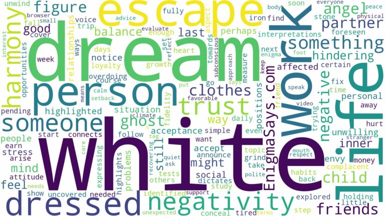 dream about a person dressed in white and related dreams with their meanings in a word cloud