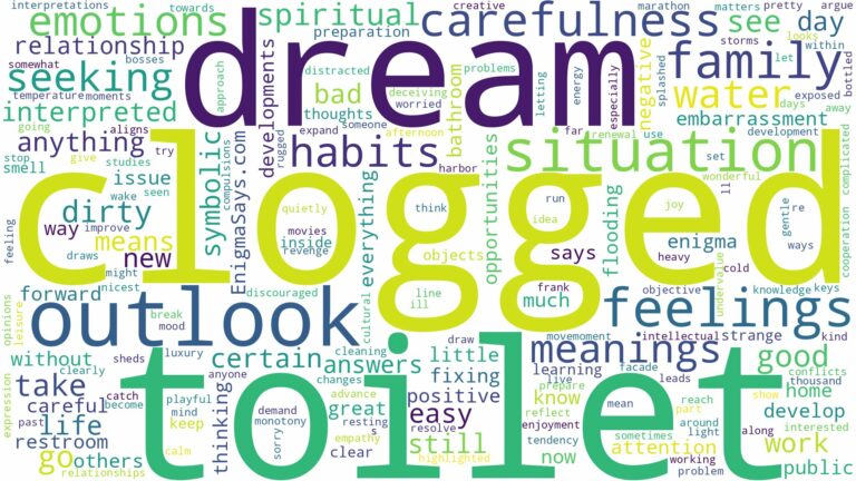 dream about clogged toilet and related dreams with their meanings in a word cloud
