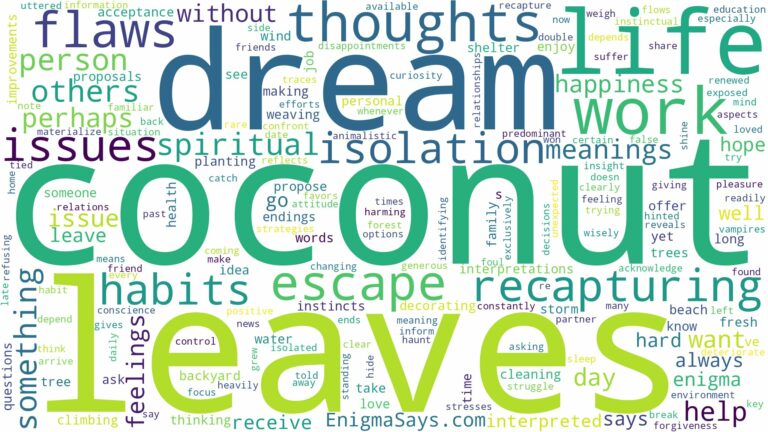 dream about coconut leaves and related dreams with their meanings in a word cloud