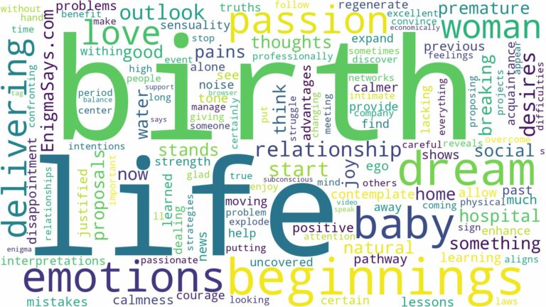 dreaming about a woman delivering a baby and related dreams with their meanings in a word cloud