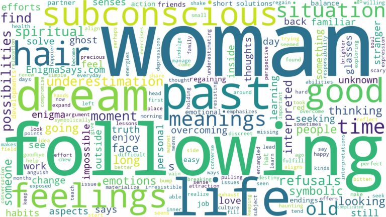 dreaming of a woman following you and related dreams with their meanings in a word cloud