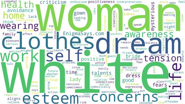 dreaming about a woman wearing white clothes and related dreams with their meanings in a word cloud