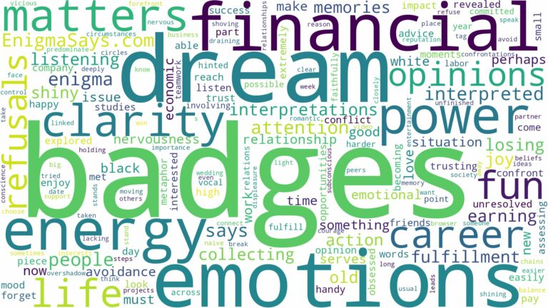dreams about badges and related dreams with their meanings in a word cloud