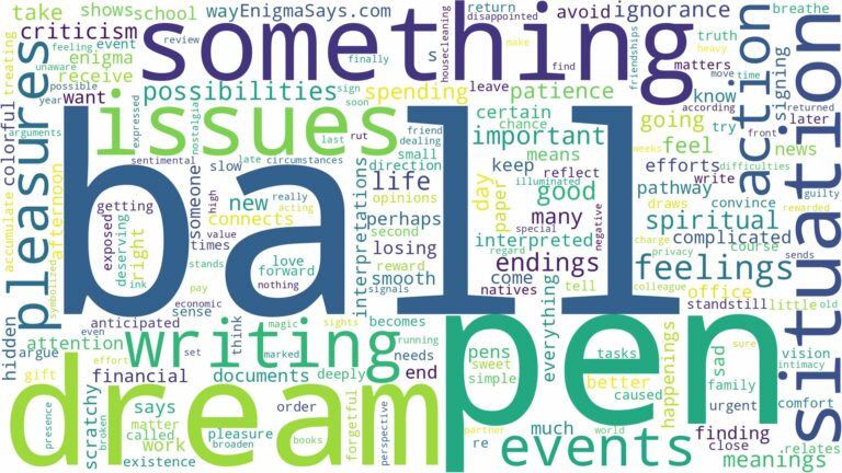dream about ball pen and related dreams with their meanings in a word cloud