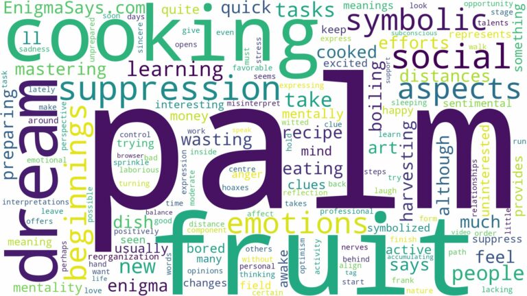 dreaming of cooking palm fruit and related dreams with their meanings in a word cloud