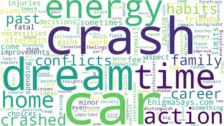 dream about crashed car and related dreams with their meanings in a word cloud