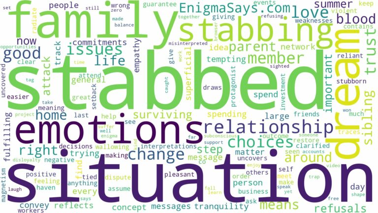 dreaming of being stabbed by a family member and related dreams with their meanings in a word cloud