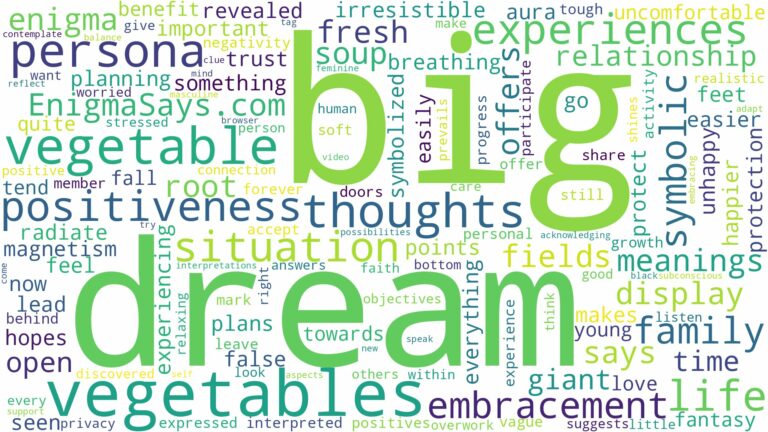 dream about big vegetables and related dreams with their meanings in a word cloud
