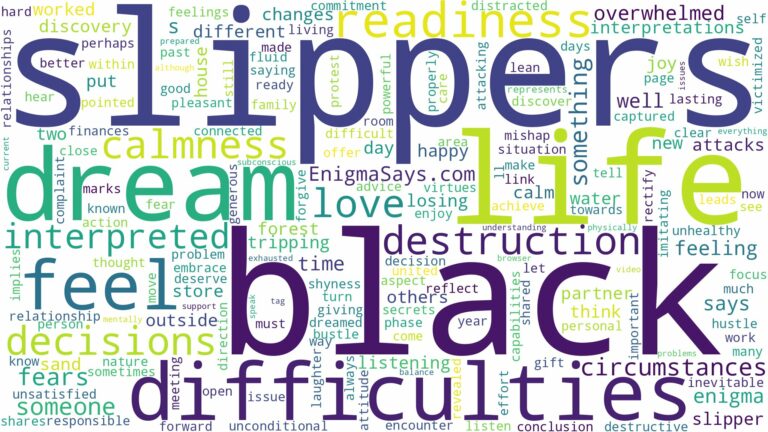 dream about black slippers and related dreams with their meanings in a word cloud
