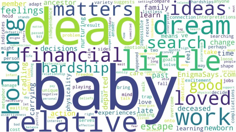 dreaming about a dead relative holding a baby and related dreams with their meanings in a word cloud