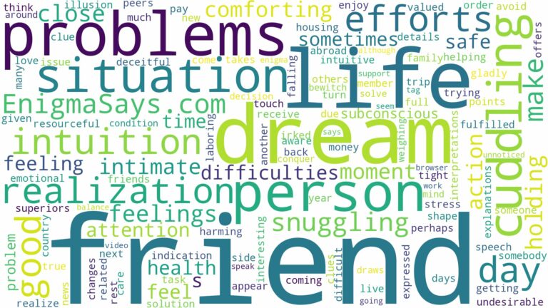 dreaming of cuddling with a friend and related dreams with their meanings in a word cloud