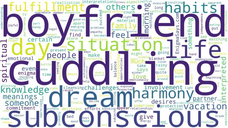 dreaming of cuddling with boyfriend and related dreams with their meanings in a word cloud