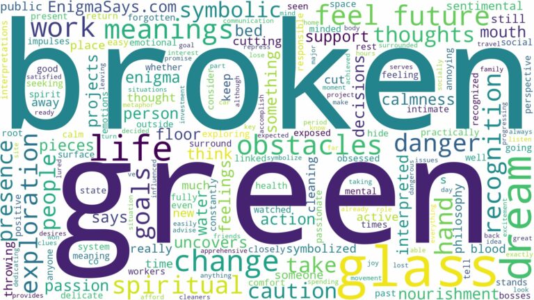 dream about broken green glass and related dreams with their meanings in a word cloud