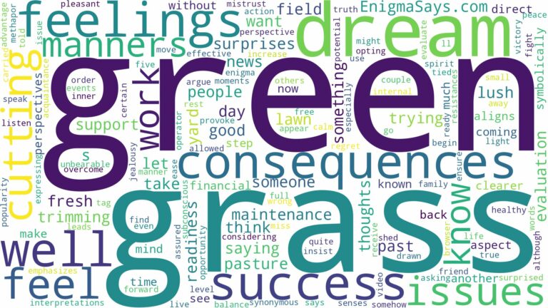 dreaming of cutting green grass and related dreams with their meanings in a word cloud