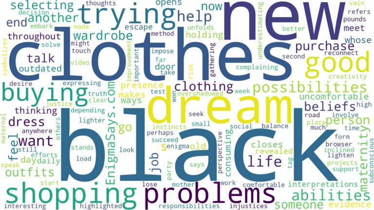dreaming of buying black clothes and related dreams with their meanings in a word cloud