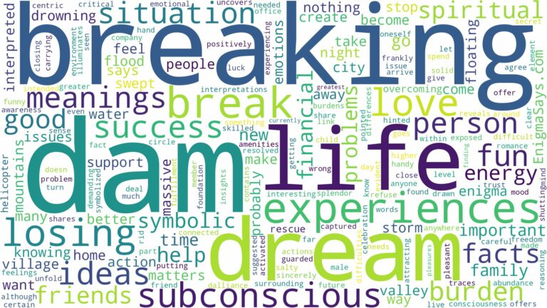 dreaming of dam breaking and related dreams with their meanings in a word cloud