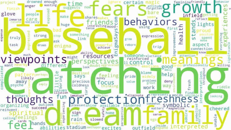 dream of catching a baseball and related dreams with their meanings in a word cloud