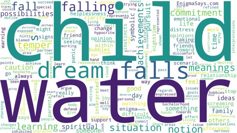 dreaming about child falling in water and related dreams with their meanings in a word cloud