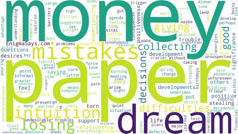 dreaming of collecting paper money and related dreams with their meanings in a word cloud