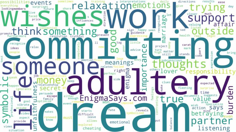 dream of committing adultery and related dreams with their meanings in a word cloud